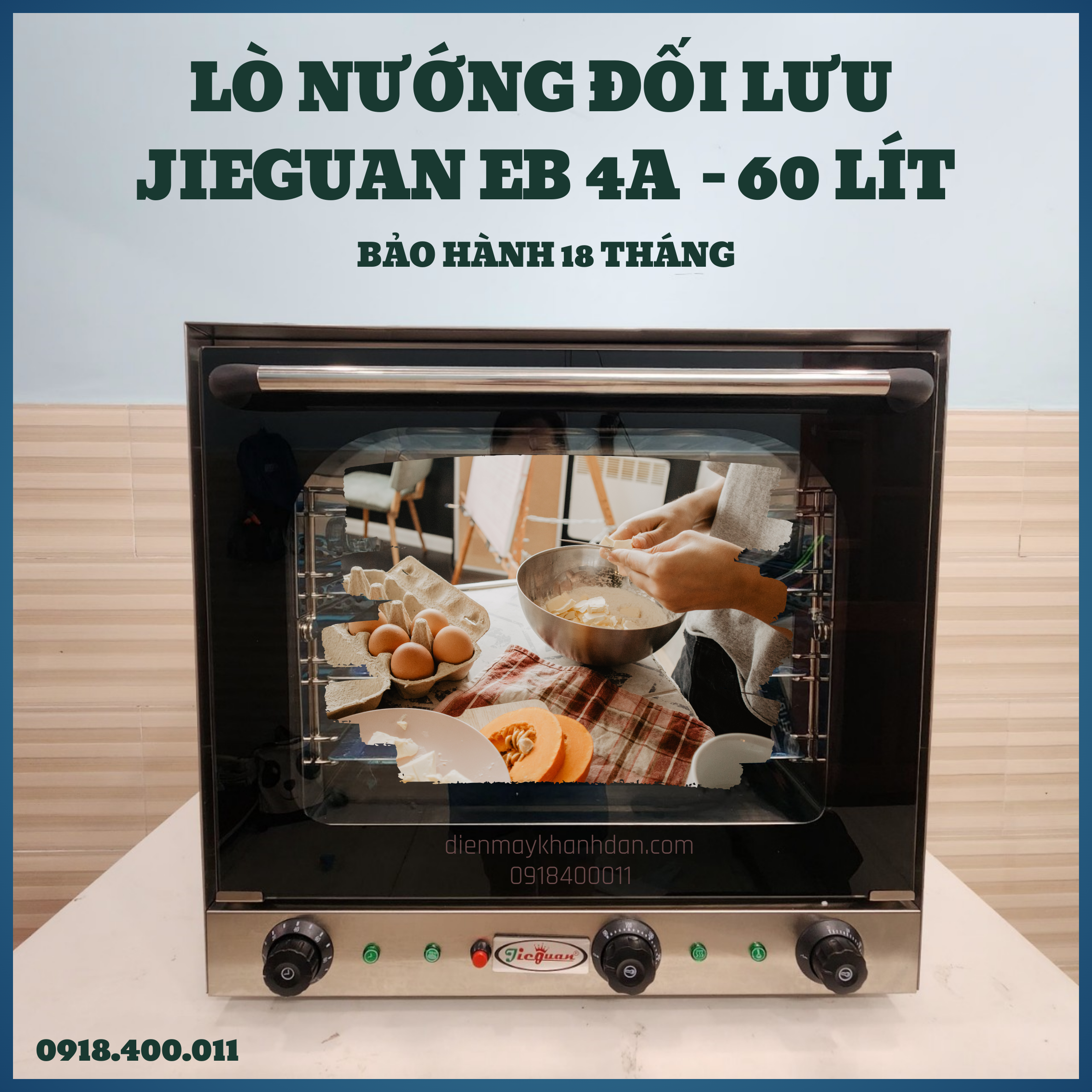 Lò nướng đối lưu nướng 4 khay cùng lúc - jieguan 60l - bảo hành 18 tháng