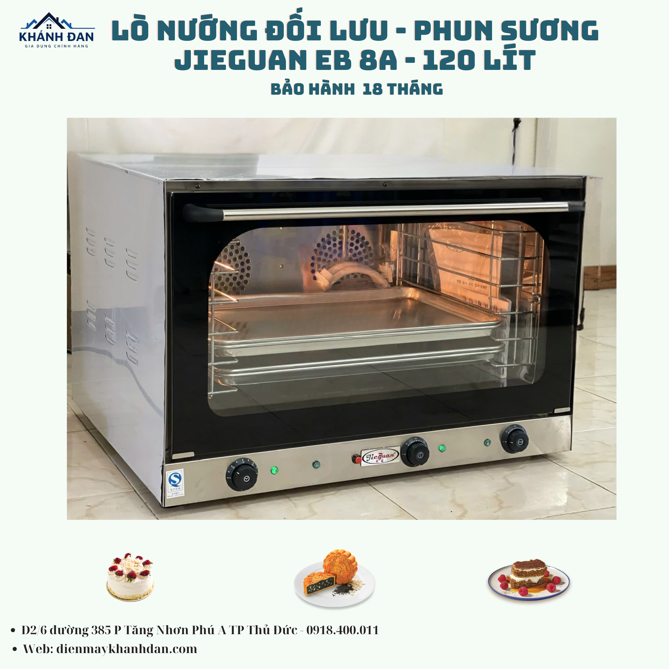 Lò nướng đối lưu Jieguan EB - 8A dung tích 120 lít (nướng 4 khay cùng lúc)