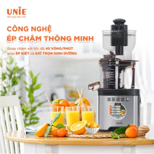 Máy ép chậm UNIE USJDC71S công suất 400W, ép kiệt bã tối ưu, giữ trọn 98% dưỡng chất trong rau củ quả