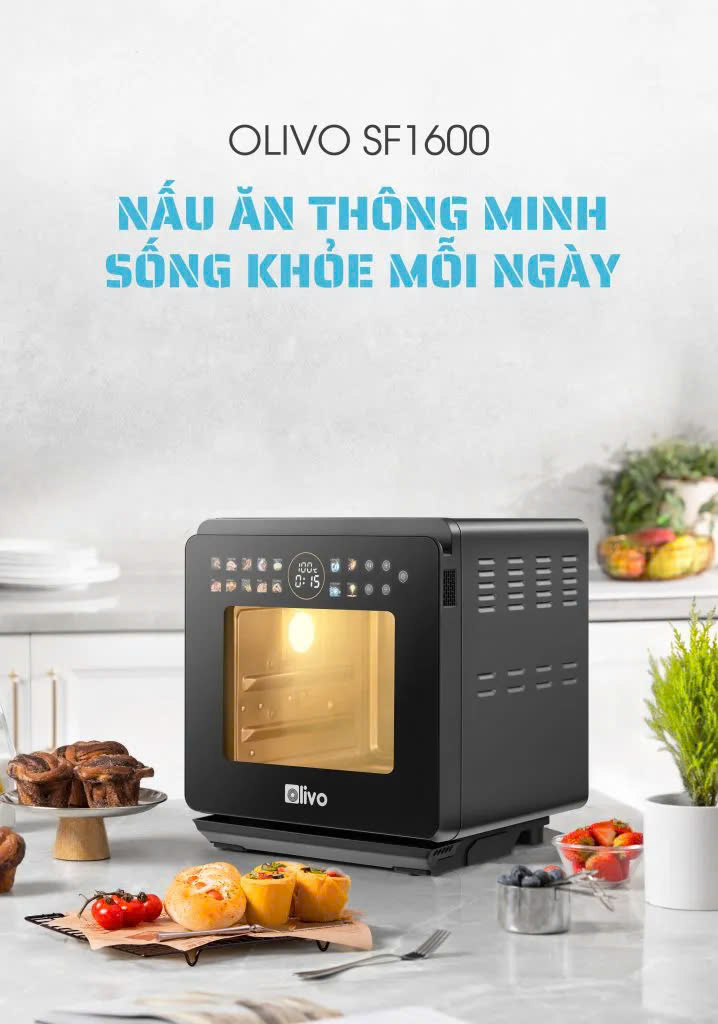 Nồi Chiên Hấp Đa Năng OLIVO SF1600 – Phiên bản Đặc Biệt cao cấp nhất, Màn hình OLED hiện đại, 70 chế độ cài sẵn, Dung tích 16L, Vệ sinh dễ dàng